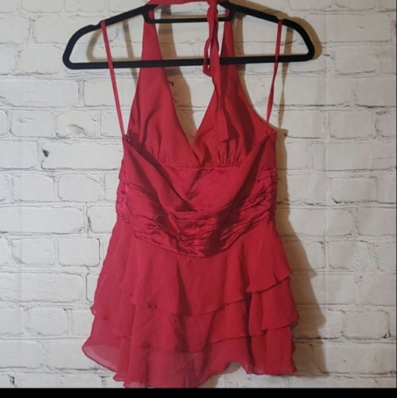 BCBGMaxazria Red Halter Top with Tiered Ruffles - Picture 5 of 9